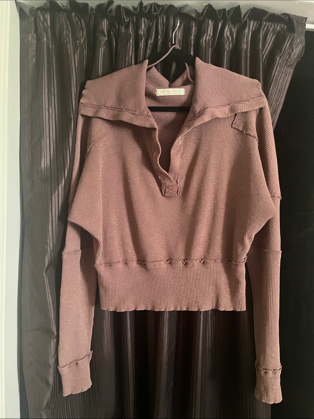 We The Free Washed Mauve Ribbed Pullover Collar Sweatshirt